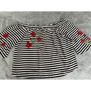 7th Avenue Design Studio Shirt Womens‎ XL Stripe Floral Embroidered Top Blouse